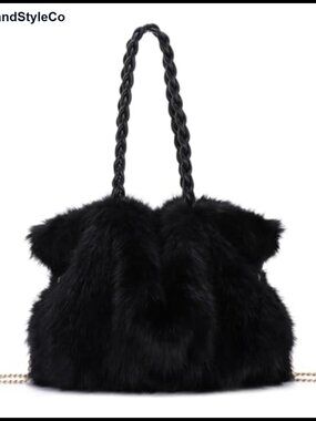 Faux Fur Tote Bag Large Fluffy Plush Handbag with Chain Crossbody for Party